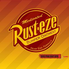 the logo for rusteze is shown on an orange and yellow background with red stripes