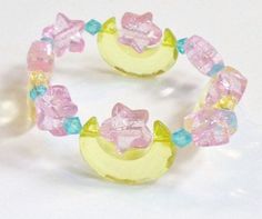 Kandi Kid, Kandi Patterns, Kandi Bracelets, Kawaii Jewelry, Cute Bracelets, Pony Beads, Pink And Yellow, Kawaii Clothes