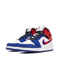 Supplied by a premier sneaker marketplace dealing with unworn, already sold out, in demand rarities. Each product is rigorously inspected by experienced experts guaranteeing authenticity. Treat your little man to nothing but pure comfort. Let him learn the ropes, more like laces with these white, university red and rush blue leather Air Jordan 1 Mid SE low-top sneakers from Jordan. Start them young. Featuring a round toe, a flat rubber sole, a lace fastening, a signature Nike swoosh and a brande Air Jordan 1 Mid Se, Kids Jordans, Nike Kids, Nike Swoosh, Air Jordan 1 Mid, Jordan 1 Mid, White Boys, Air Jordan 1, Jordans Sneakers