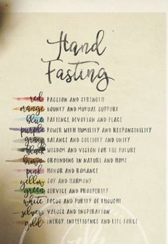 a poster with the words hand fasting written on it's front and back