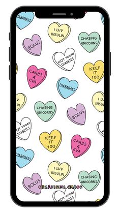 an iphone screen with hearts on it and the words love is always written in different languages