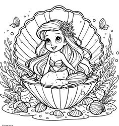 the little mermaid sits on an ocean shell