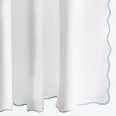 Silo Image of Matouk Camilla Pique Scallop Shower Curtain in Light Blue Color Light Blue Shower Curtain, Blue Shower Curtain, Button Holes, Scallop Edge, Curtain Lights, Towel Collection, Fine Linen, Fine Linens, Bathroom Essentials