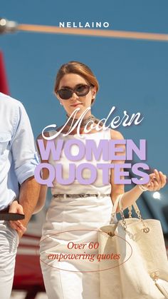 a man and woman walking next to each other with the words made in women quotes over them