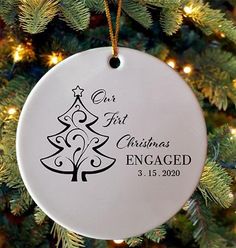 personalized christmas ornament hanging on a tree