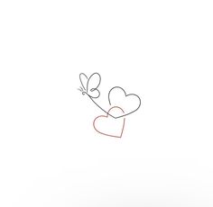 two hearts are flying in the air with a butterfly on it's back end