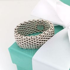 Size 10 Tiffany & Co Somerset Ring Mesh Weave Mens Unisex in Sterling Silver | eBay Mens Tiffany Rings, The Band, Somerset, Tiffany & Co., Weaving, Size 10, Mesh, Band, Sterling Silver