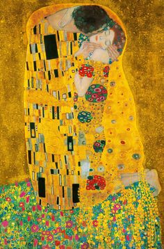 the kiss by klimt painting print on wrapped canvas, 18x16 inches