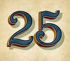 the number twenty five in blue and brown