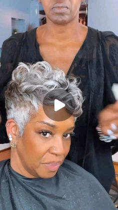 Like The River The Salon on Instagram: "Grey doesn't have to fall flat!! Crazy in love with this dimension. 🩶😍 #najahonhair™️ #saturdayvibes #greyhair #silvervixen #pixiecut" Grey Hair Modern, Grey Pixie Hair, Curly Silver Hair, Brighten Gray Hair, Natural Hair Haircuts, Gray Hair Pixie Cuts