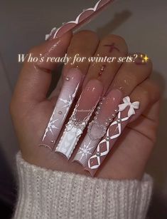 #2024nails #winternails #acrylicnaildesigns Xxl Winter Nails, Christmas Stilleto Nail, Blue Christmas Acrylic Nails, Xmas Nails Long, Christmas Themed Nails Acrylic, Icy Winter Nails, Birthday Nails Winter, Long Holiday Nails, Winter Wonderland Nail Designs