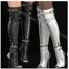 Black Rivet Decor Slingback Boots Open Toe Belt Buckle British Style Party Casual Fashion Over Knee Toe Belt, Over Knee Boots, Embellished Heels, Boot Shoes, High Fashion Outfits, Style Party, Designer Heels, Boots Shoes, Shoe Game