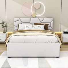 a white bed sitting in a bedroom on top of a hard wood floor next to a wall