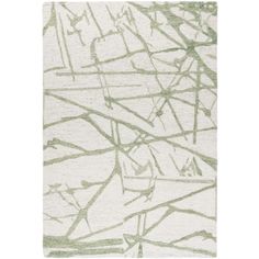 a white rug with green lines on it