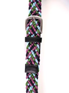 a colorful braided belt with black buckle