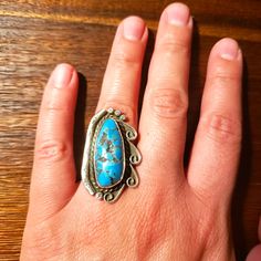 Vintage Sterling Silver Turquoise Stone Native Design Size 6 Tarnished In Good Pre-Owned Condition Silver Turquoise Ring, Sterling Silver Rings Turquoise, Native Design, Ring Color, Silver Turquoise, Turquoise Sterling Silver, Turquoise Stone, Womens Jewelry Rings, Vintage Sterling Silver