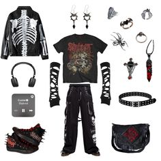 Spidercore Outfits, Slipknot Inspired Outfits, Juggalo Outfit Ideas, Casual Metalhead Outfit, Metal Head Aesthetic Outfits, Sigilkore Outfit, Slipknot Outfit Ideas, Horrorcore Outfits, Alternative Tshirts