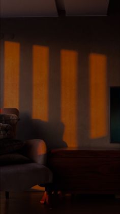 the sun is shining through the windows in this living room, casting shadows on the wall