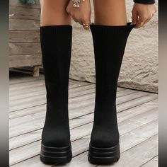 Super Cute And Stylish Ships In 5-10 Business Days Casual Winter Platform Boots Medium Width, Casual Platform Boots For Winter, Black Mid-calf Platform Boots For Winter, Winter Mid-calf Platform Boots Medium Width, Winter Platform Mid-calf Boots, Mid-calf Platform Boots For Winter, Casual Black Mid-calf Platform Boots, Casual Knee-high Chunky Platform Boots, Fitted Winter Boots With Lug Sole