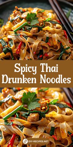 this spicy thai noodle dish is made with noodles and vegetables