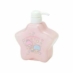 a pink star shaped bottle with a cartoon character on it