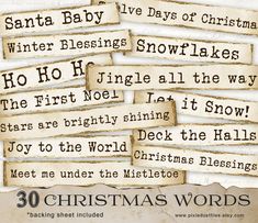 christmas words are displayed on old paper