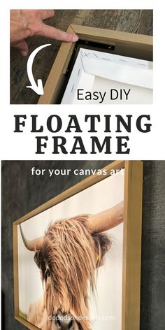 Floating frames are a beautiful way to finish canvas art or photos, but they're so expensive.  Learn how to DIY a floating frame for a fraction of the cost. Canvas With Wood Frame, How To Build Frames For Canvas, Wood Frame Around Canvas, Wood Framed Canvas, How To Make A Frame For Canvas Art, Diy Picture Frames For Canvas, How To Make Your Own Canvas Frames