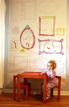 childrens framed art wall paper -This is so imperfectly adorable. I can see doing this as a b-day party/ play date activity and then hanging on playroom/bedroom wall. So much fun. Cadre Photo Diy, Frame Wallpaper, Making Picture Frames, Toddler Craft, Writing Station, Kid Art, Diy Picture Frames, Framed Wallpaper, I'm Bored