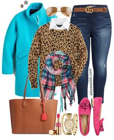 Plus Size Fall Brights Outfit - Alexa Webb Wfh Style, Bright Outfit, Alexa Webb, Plus Size Winter Outfits, Bright Outfits, Leopard Sweater, Plus Size Winter, Plus Size Fall, Preppy Outfit