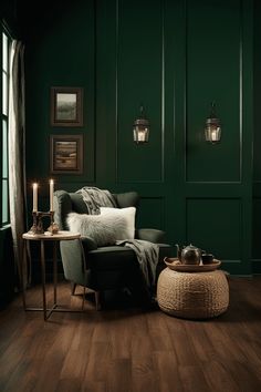 Paint Colors for Pine Trim: Dark Green Walls with Natural Wood Vibes Dark Green With Dark Wood, Colors To Pair With Dark Green, Dark Green Black Paint Color, Green Walls With Dark Wood Floors, Dark Green Trim Interior, Paint Colors That Go With Pine Wood, Green Walls With Wood Trim, Dark Green Living Room Accent Wall, Pine Green Paint