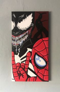 a painting of a spiderman with fangs on it's face and hands in front of him