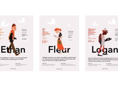 three brochures with different types of people on them, one in red and the other in black