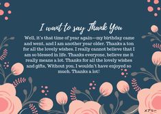 a thank card with pink flowers on a blue background and the words, i want to say