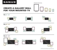 an advertisement for the sanus gallery wall, with different shapes and sizes on it