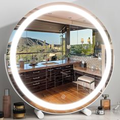 a mirror that is on top of a counter