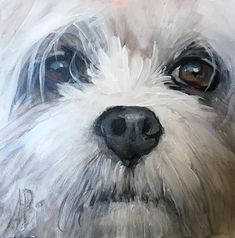 a painting of a white dog's face