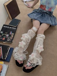 Design:Pure Lace, Fluffy StarsColor: White, Black, Beige apricot Fairy Leg Warmers, Leg Warmer Heels, Star Laces, Lace Leg Warmers, Frilly Socks, Star Clothing, Style Kawaii, Leg Sleeves, 영감을 주는 캐릭터