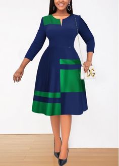 Color:Navy;Size:L;Package Contents:1 X Dress;Occasion:Other;Style:Bohemian; Office Dresses For Women Classy, Corporate Dresses Classy, Dresses For Women Classy, Women Office Outfits, Church Dresses For Women, Latest Dress For Women, Corporate Dress, Casual Dresses Plus Size, Office Dresses For Women