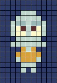 a pixellated image of a face in blue, yellow and white