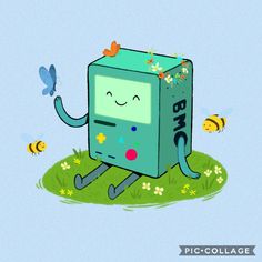 Bmo Adventure Time Painting, Adventure Time Flowers, Beemo Adventure Time Painting, Bmo Adventure Time Doodle, Adventure Time Chalk Art, Bmo Tattoo Design, Adventure Time Watercolor, Bemo Adventure Time, Bmo Painting