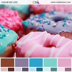 colorful donuts with sprinkles on them are displayed in the color palette