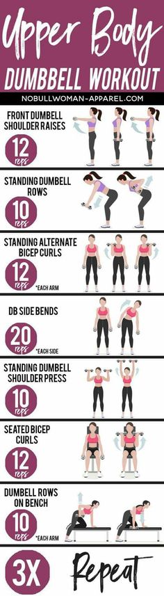 the upper body dumbbell workout poster shows how to do squats and pull ups