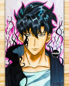 a drawing of an anime character with black hair