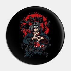 a black button with an image of a woman holding a red heart in her hands