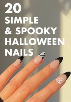 Cute Easy Diy Halloween Nails, Witch Nails Designs Simple, Simple Chic Halloween Nails, Simple Black And White Halloween Nails, Halloween Subtle Nails, Halloween Nail Art Simple, Subtle Halloween Nails Black, Halloween Ombré Nails, Dainty Halloween Nails