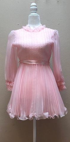 Vintage 1960's babydoll pink mini dress | Etsy Vintage Pink Mini Length Dress, Pink Pleated Mini Dress For Evening, Vintage Mini Dress For Wedding, Vintage Pink Mini Dress, Pink Feminine Vintage Dress For Evening, Feminine Pink Vintage Dress For Evening, 80s Inspired Outfits, 1960s Mini Dress, Ideal Closet