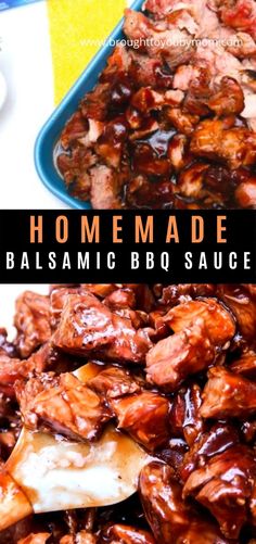 homemade balsamic bbq sauce recipe with chicken wings in the background and text overlay