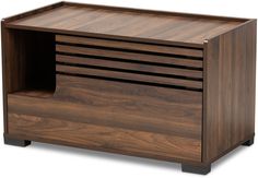 a wooden cabinet with three drawers on one side and an open drawer on the other