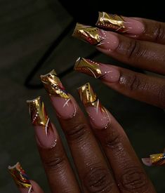 Gold Long Acrylic Nails, Henna Nails, Classy Acrylic, Abstract Nail, Abstract Nail Art, Classy Acrylic Nails, Bling Acrylic Nails, Get Nails