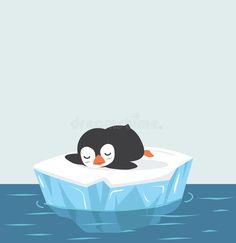 penguin sleeping on an iceberg floating in the water royalty illustration stock images and cliparts